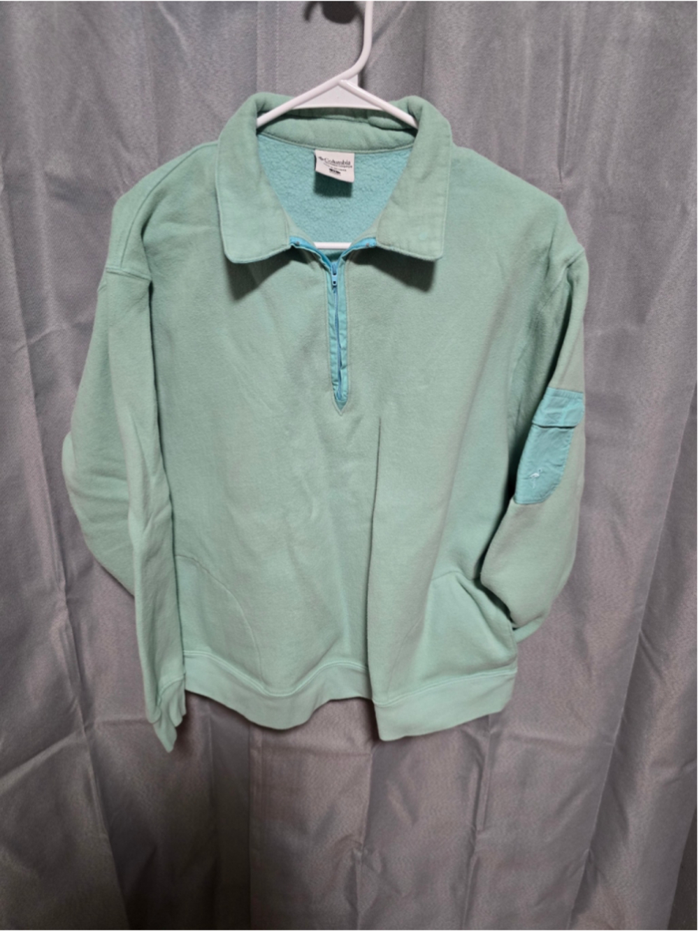 Women's Columbia Fleece Quarter Zip Sweatshirt XL Green Blue